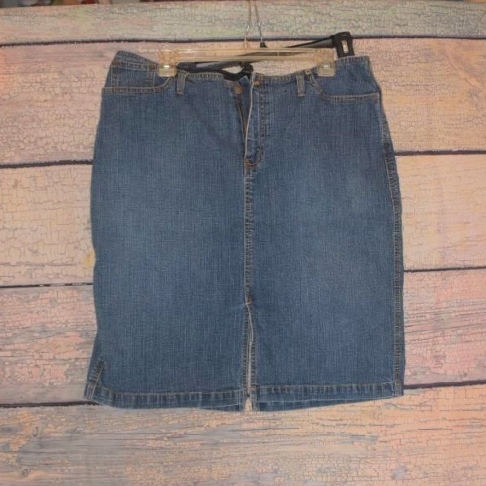 Venezia Denim Jean Skirt Knee Length 16 Blue Plus XL 1X Mini Pencil